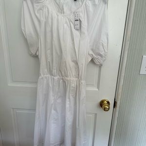 JCrew white puff sleeve mini dress with open back size 12